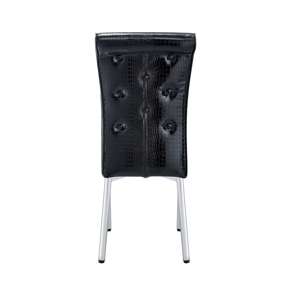Sedia da Pranzo Set da 2 con Schienale Imbottito, Gambe in Metallo, PVC Nero, 76 × 49.5 × 46 cm