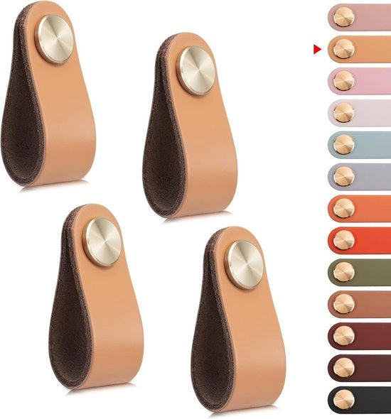 Maniglie in pelle - 4 pezzi - 14*2,5*0,3 cm - viti 2,2 mm - maniglie per cassetti - maniglie in pelle per carico - maniglie vintage - adatti per cassetti, tavoli da lavoro, cucine, bagni - foro singolo - maniglie in pelle con maniglione in ottone