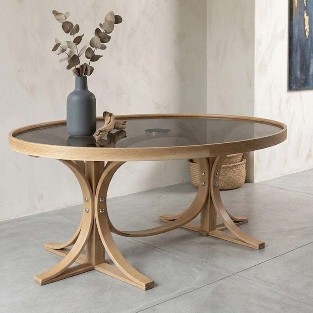 Sommo, Tavolino da Salotto Piano in Vetro Temperato, 112x78x47h cm Marrone Rovere