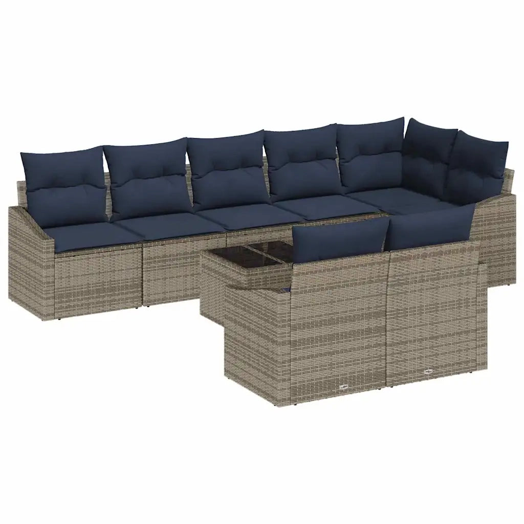Set Divano da Giardino 9 pcs Grigio e Blu Navy polyrattan 3355454