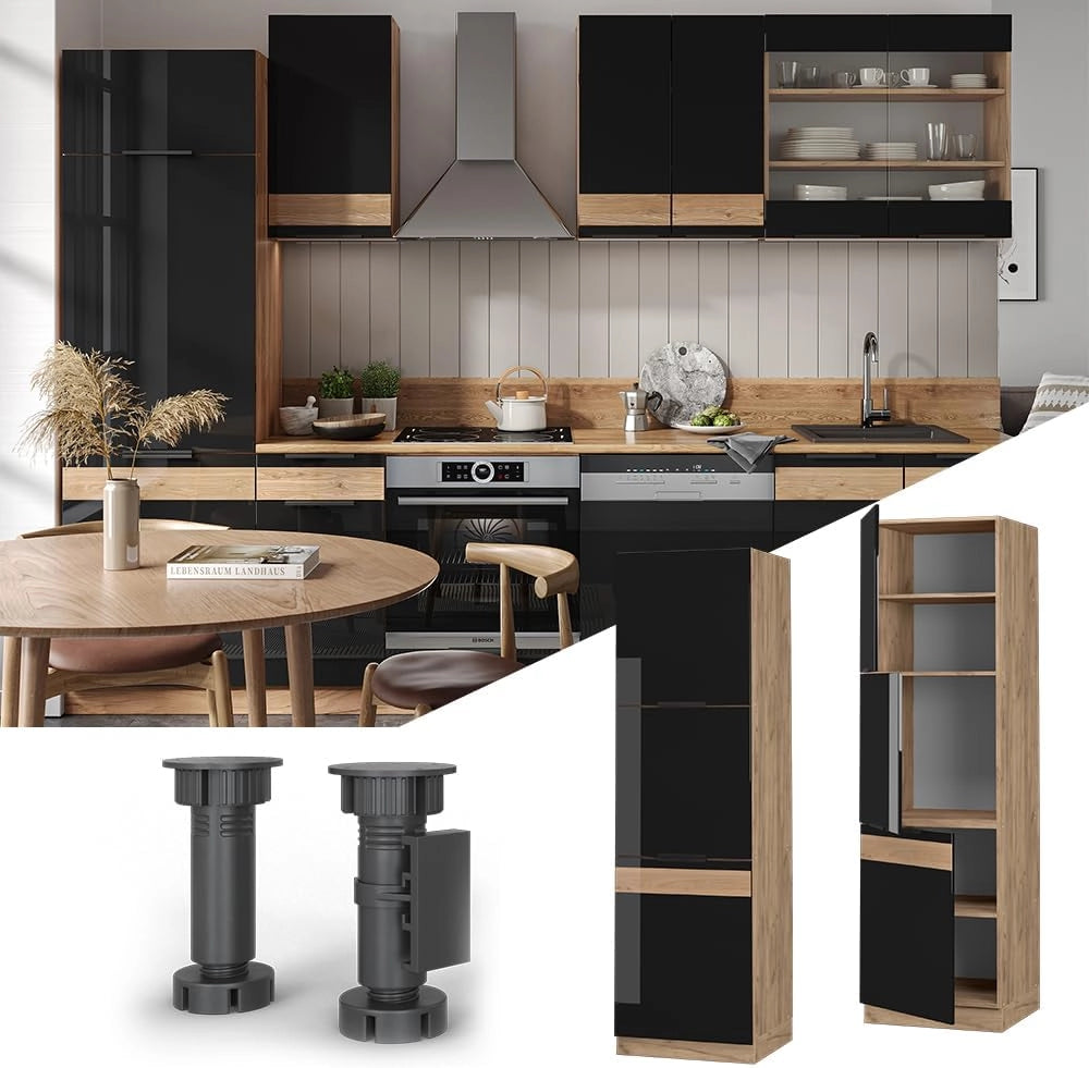 Armadio frigorifero Fame-Line, Rovere nero lucido, 60 cm, per la combinazione con altri moduli della serie Fame-Line