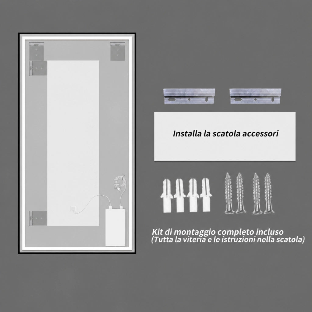 Specchio bagno led 60x80 cm retroilluminato antiappannamento; cornice in alluminio; argento