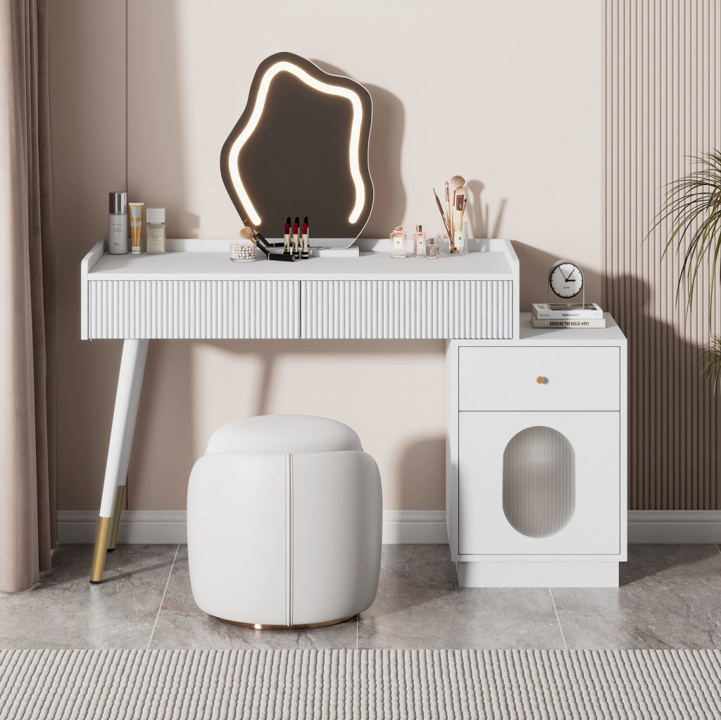 Tocador con specchio LED; 100x40x75 cm; truciolare; bianco