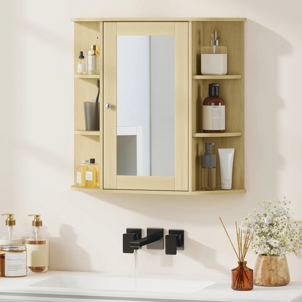 Armadietto da Bagno con Specchio e Ripiani ¨C zephmum ¨C 66x17x63 cm Legno Naturale