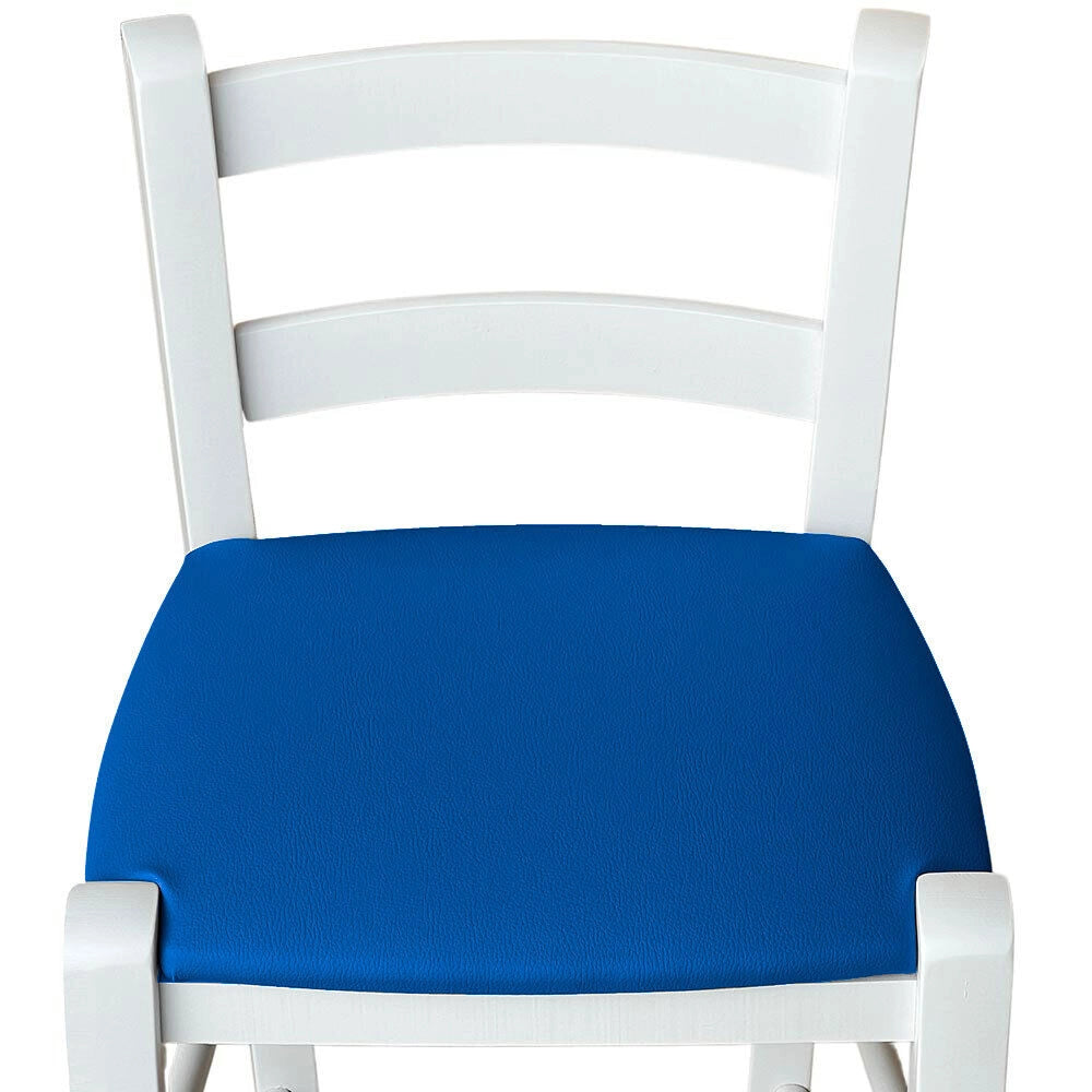 Sgabello legno bianco sedile in similpelle blu h 67 cm da terra alla seduta