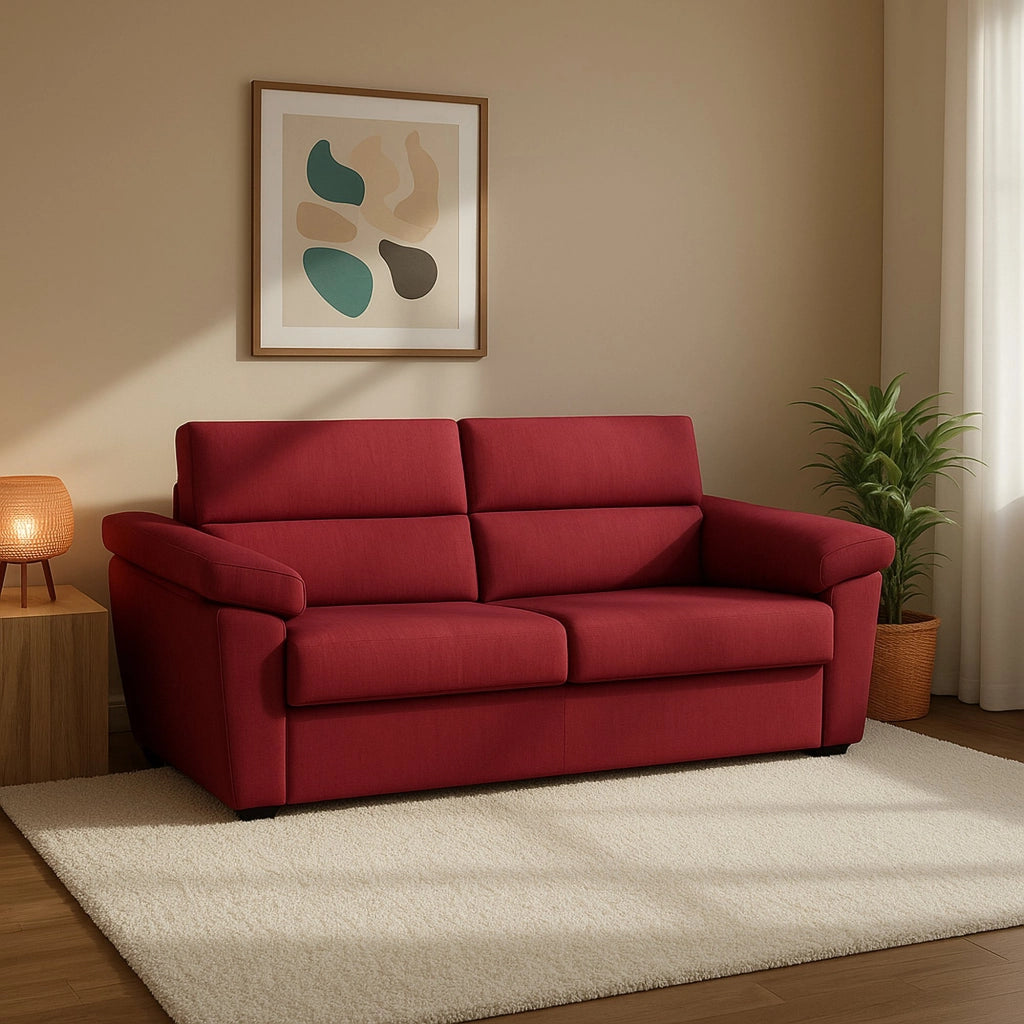Salorno, Divano Letto 2 Posti Sfoderabile Made in Italy, 185x95 cm Rosso