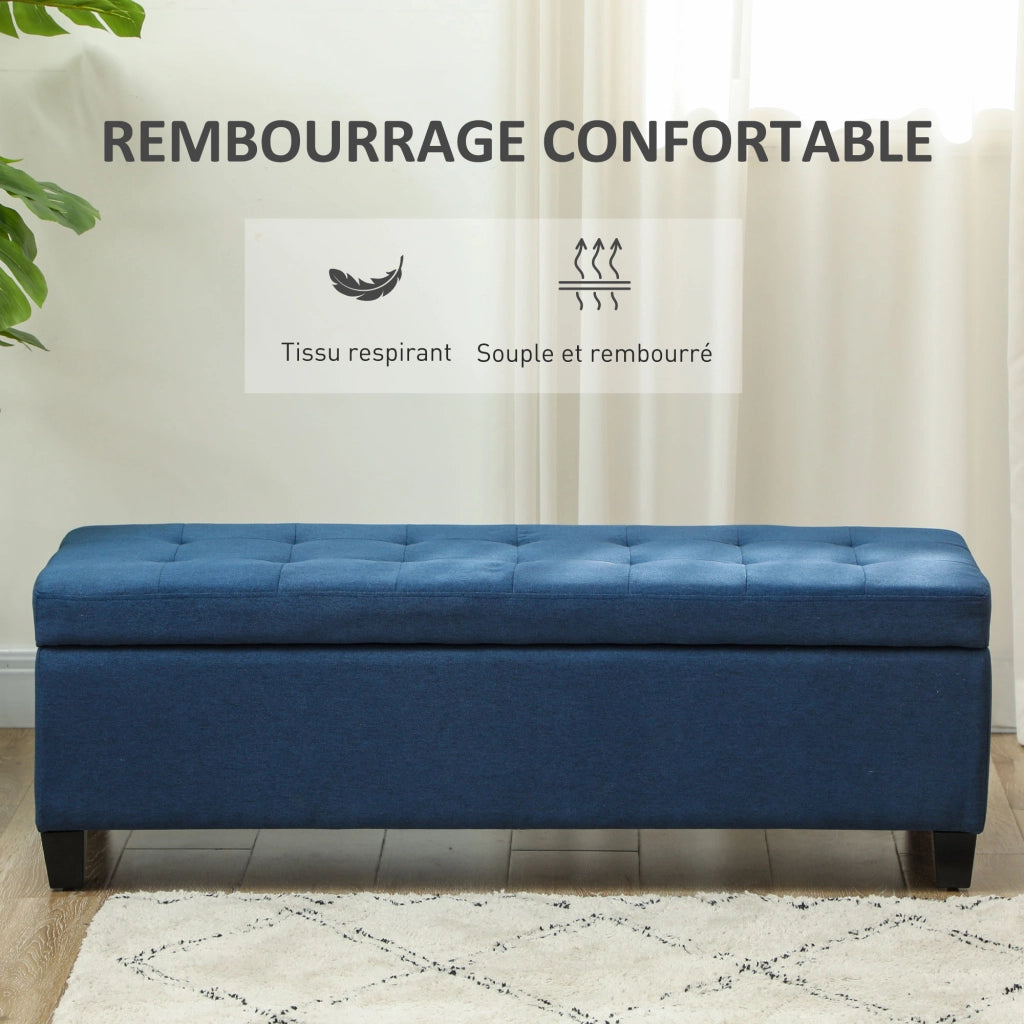 Bancale contenitore imbottito con schienale ¨C zephmum ¨C blu, tessuto, legno, 125x49x41,5 cm