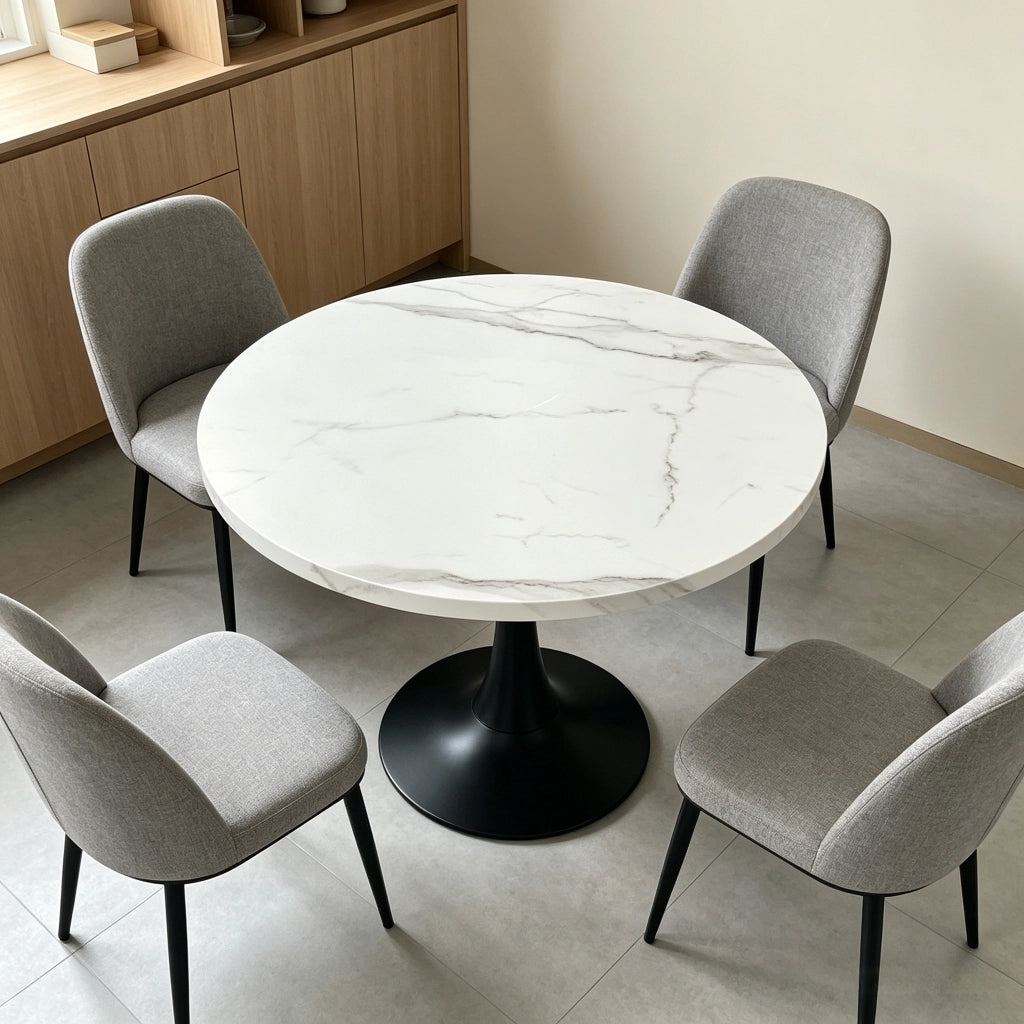 TAVOLO Rotondo 80 cm MDF effetto marmo bianco e metallo nero per 2-4 persone