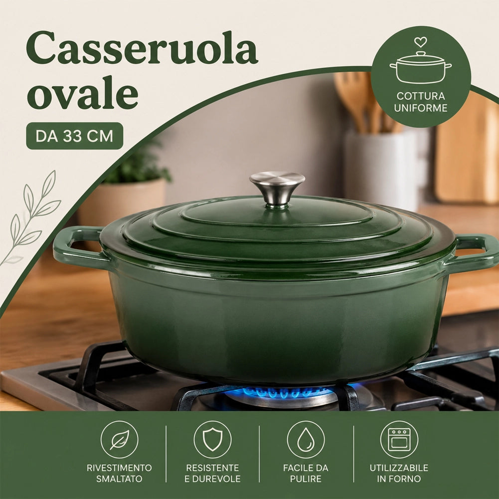 Casseruola Pesante 33 cm Verde Ghisa Pentola Olandese Alta Conservazione Calore