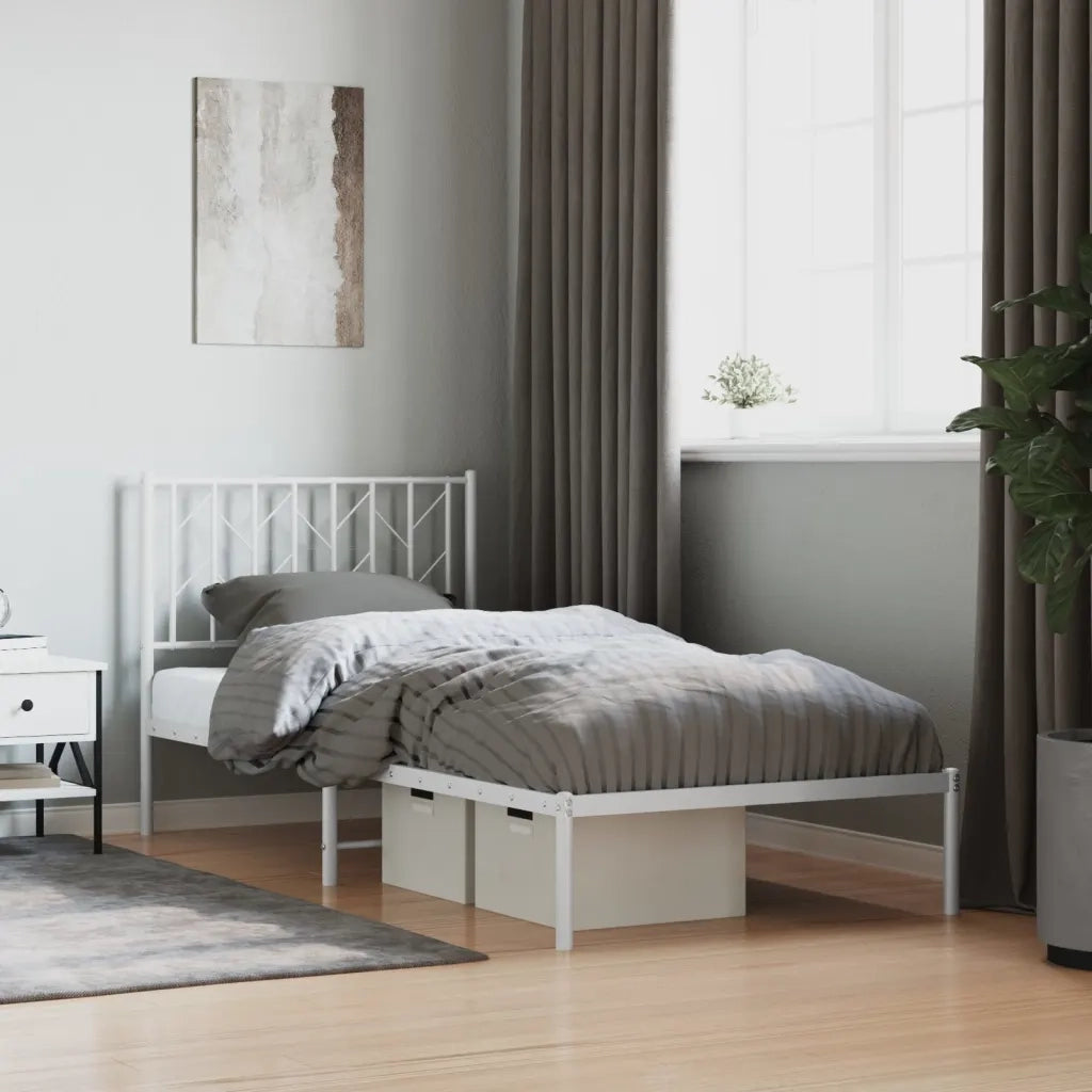 Letto singolo | Letto per adulti | Giroletto con Testiera Metallo Bianco 90x190 cm