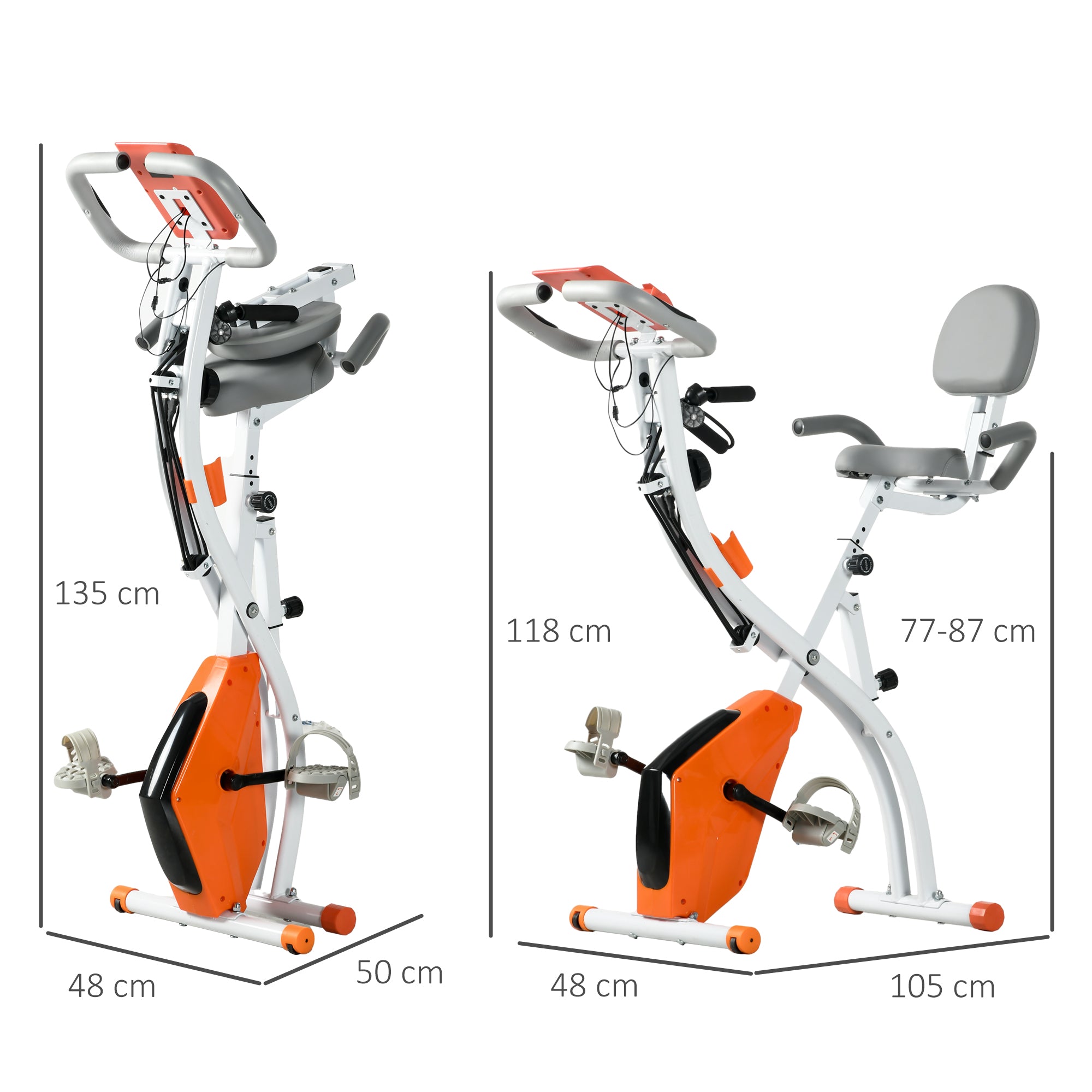 Cyclette Pieghevole con Resistenza Magnetica 8 Livelli Volano 2,5kg in Acciaio e ABS Grigio e Arancione