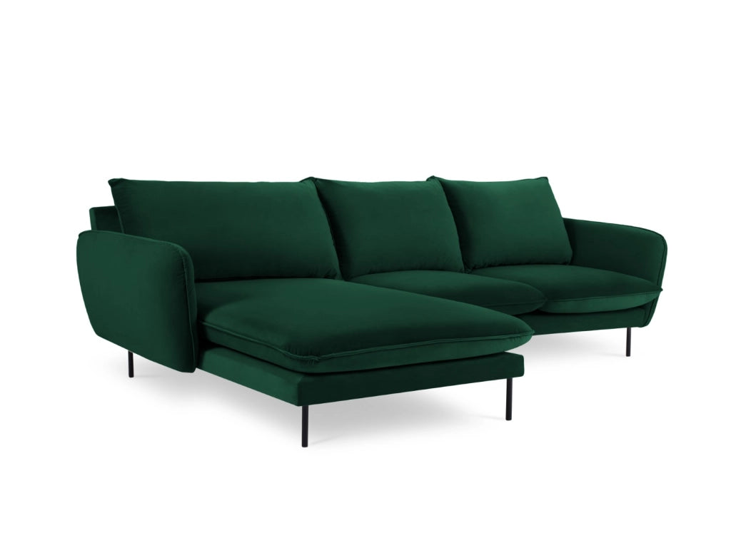 Cosmopolitan Design - Divano angolare sinistro "Vienna" 5 posti in velluto verde bottiglia 