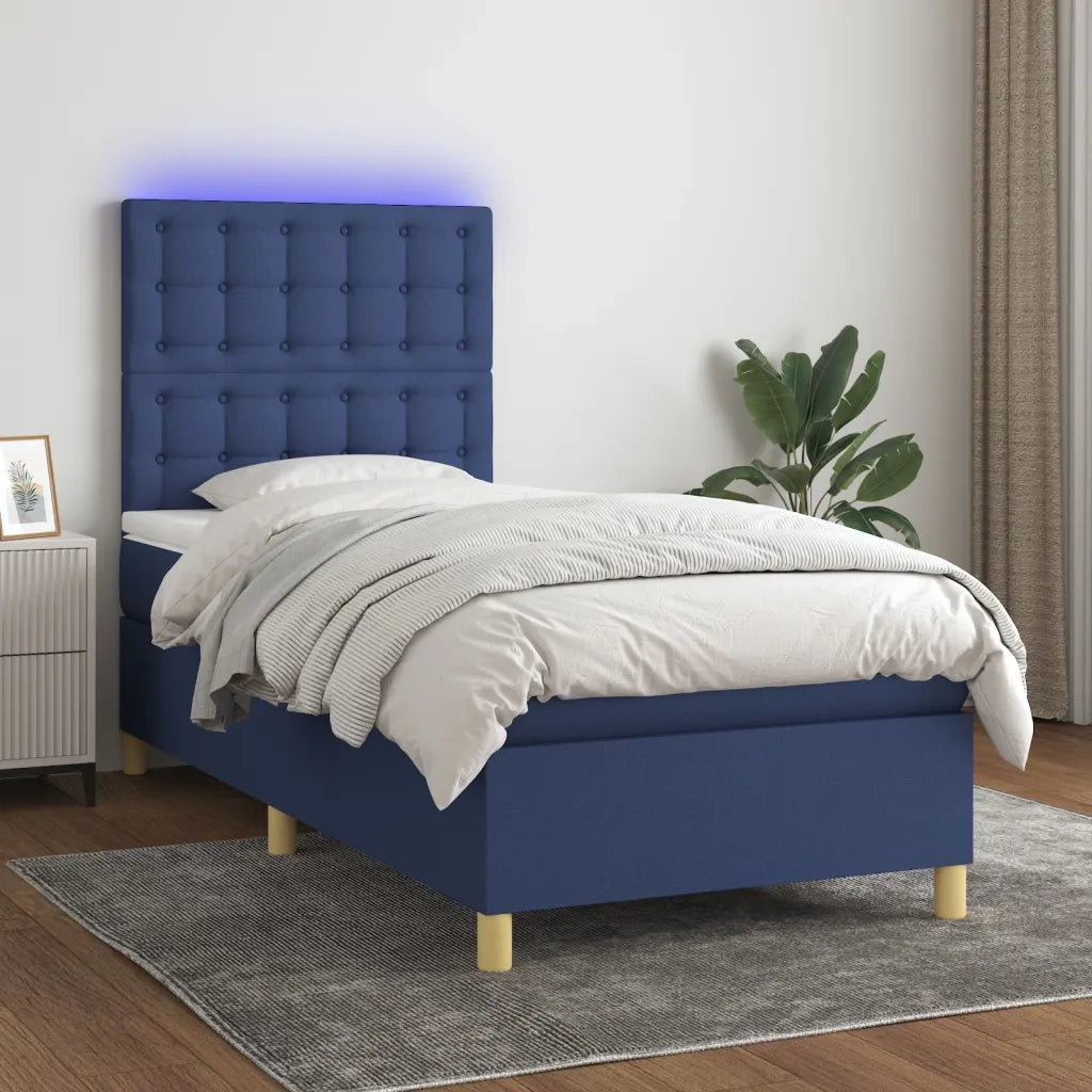Letto a Molle con Materasso e LED Blu 100x200cm in Tessuto 3135739