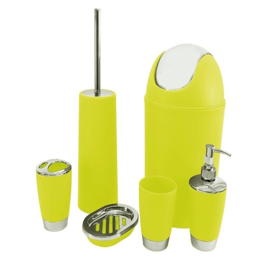 Trade Shop - Set 6 Accessori Bagno Pattumiera Porta Scopino Spazzolino Sapone Bicchiere Dfh -