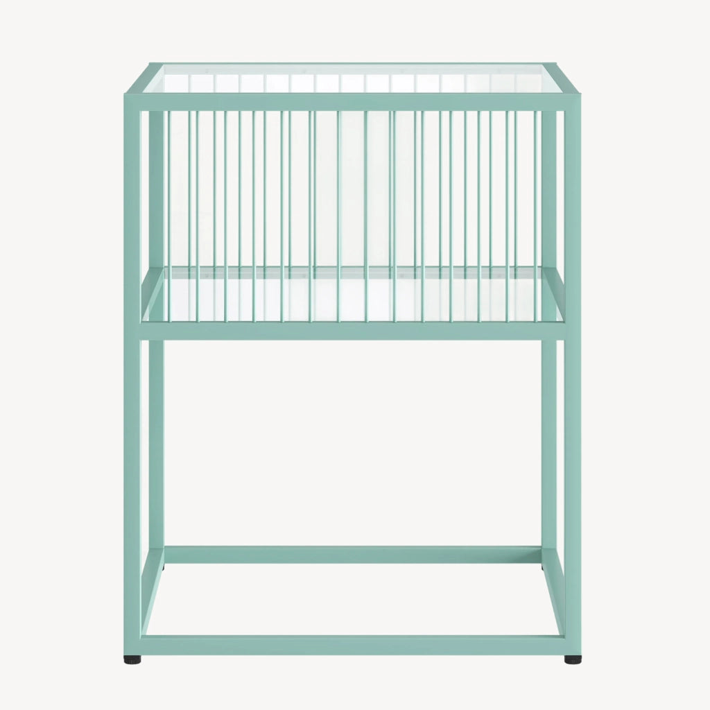Tavolino Laterale Tronevn con Piano e Ripiano in Vetro Temperato 50 x 40 x 40 cm - Menta Verde [en.casa]