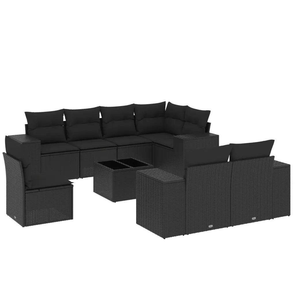 Set Divani da Giardino 9 pz con Cuscini Nero in Polyrattancod mxl 113194