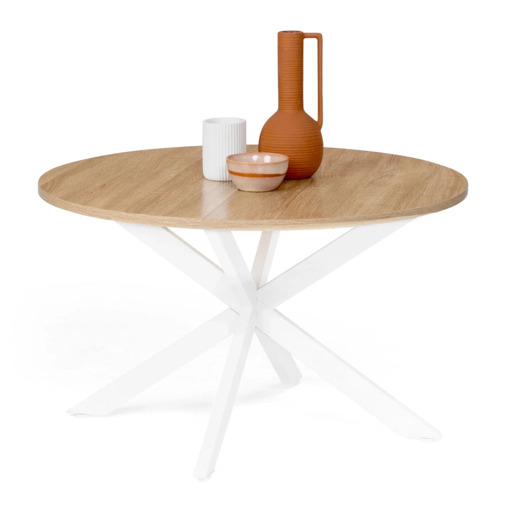 IDMarket - Tavolino rotondo ALIX con gamba a ragno, 70 cm, legno e bianco