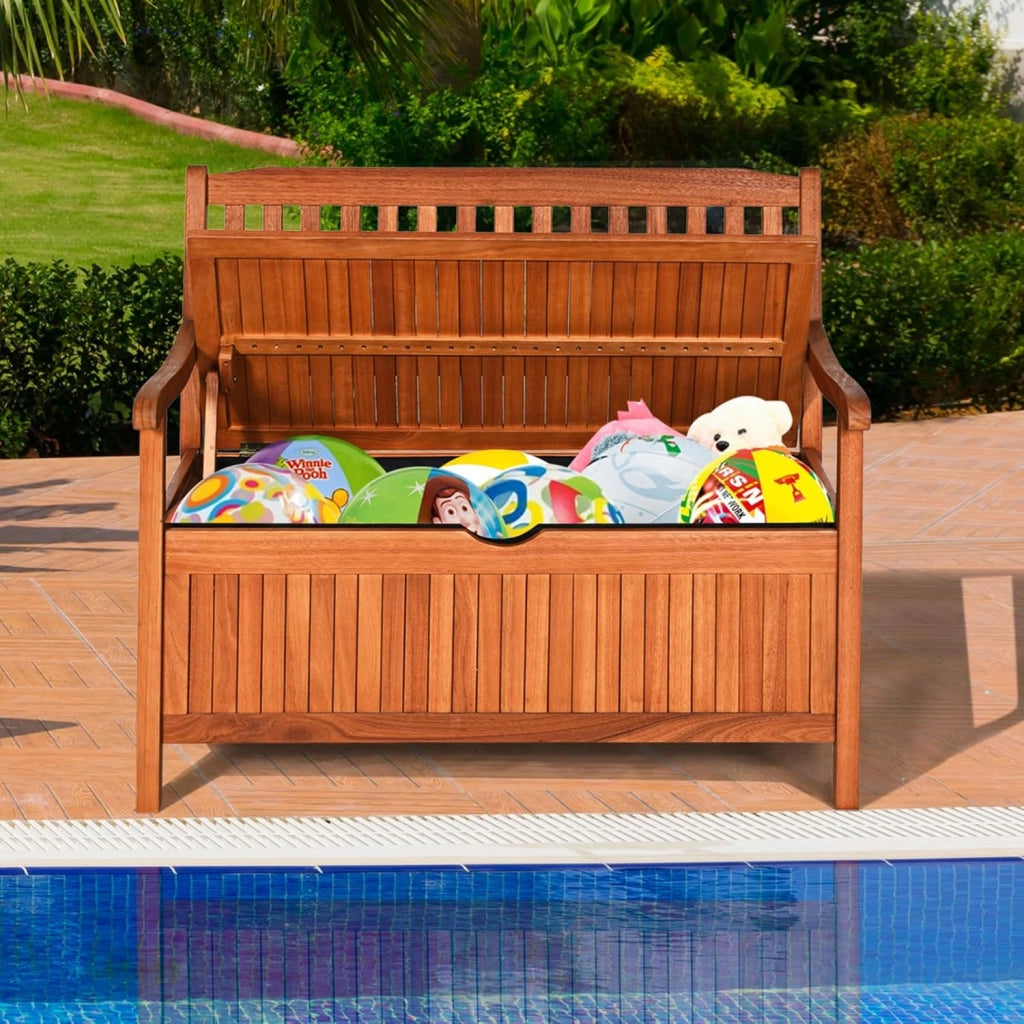 Panchina da Giardino con Contenitore di Legno, Cassapanca da Esterno 2 Posti con Strato Interno Impermeabile, per Cortile e Ingresso, Portata 360 kg, 107 x 59 x 90 cm (Modello 2)