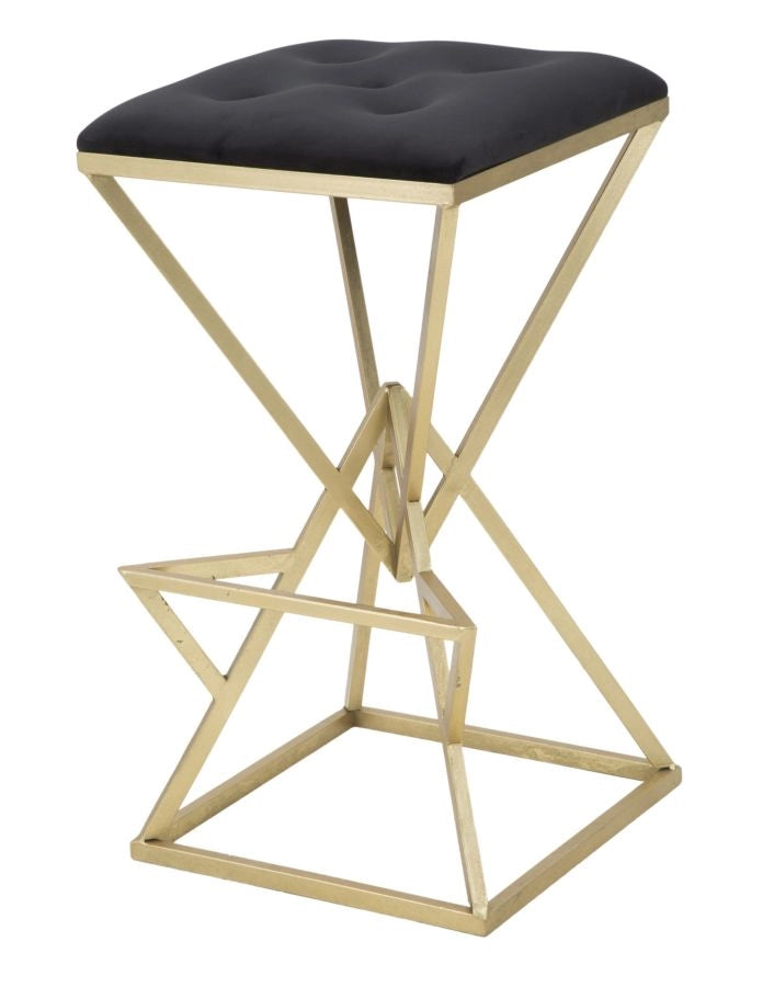 Sgabello da Bar Piramid 40x40x75 cm in Ferro e Vetro Oro e Nero