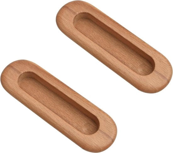 Set di 2 maniglie in legno ovale per porte e cassetti con design incassato e maniglia nascosta