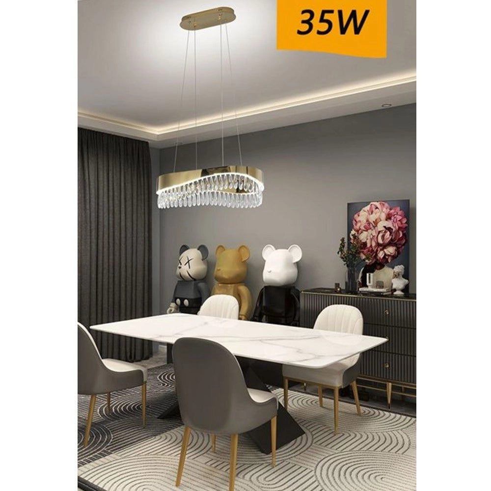 Trade Shop - Lampadario Led A Sospensione Oro 35 W Con Cristalli Contemporaneo Luce 6500k B78 -