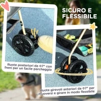 Passeggino per Cani 3 in 1 Pieghevole con Borsa Trasportino e Cestino Inferiore, Grigio