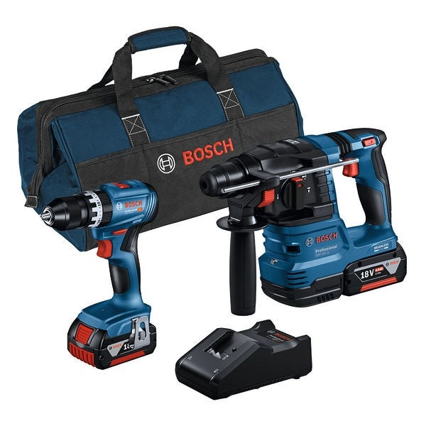 KIT BOSCH CON GSB 18V-45 E GBH 18V-22 CON 2 BATT. 4AH E CARICATORE - 0615A50039
