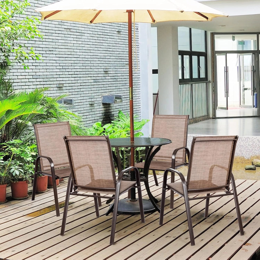 Sedie da terrazza impilabili, 2 sedie da campeggio portatili con braccioli e schienale alto, confezione da 2 sedie da esterno per veranda, bordo piscina, terrazza, giardino, balcone, cortile,