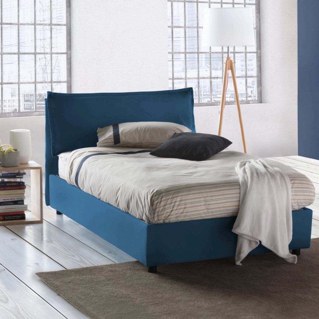 Arnaldo, Letto Piazza e Mezza Sfoderabile Made in Italy, blu