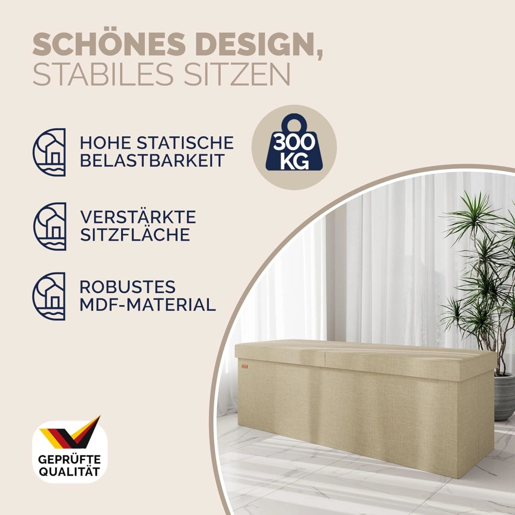 ® Cassapanca Contenitore con Coperchio Pieghevole 115x40x40cm Pouf 131 L Scatola Portaoggetti Panca Box Salvaspazio Sedile Poggiapiedi