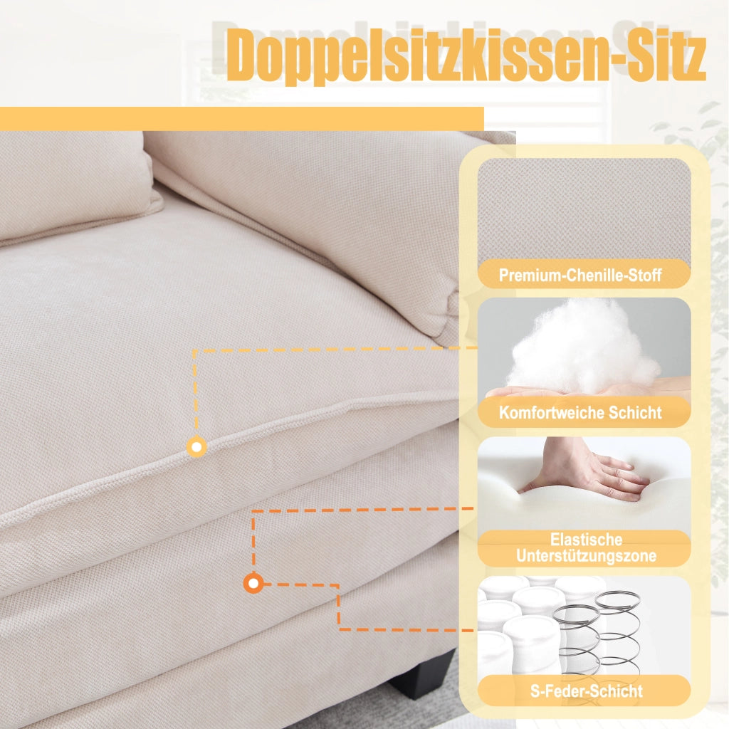 OKWISH Poltrona con Poggiapiedi, Seduta Ampia con Vano Contenitore e Tasca Laterale, Schienale Imbottito, Ciniglia Beige
