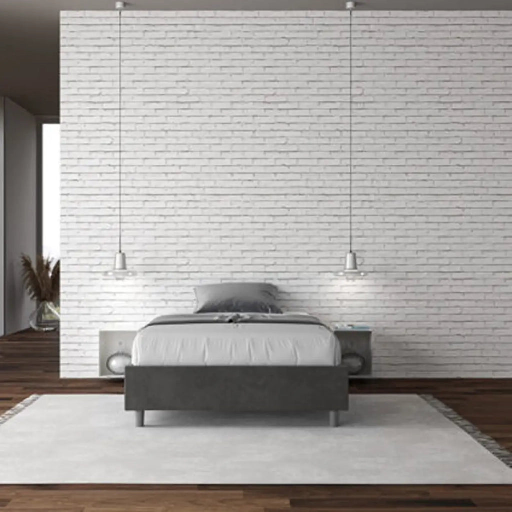 Letto matrimoniale francese con rete imbottito 140x200 microfibra grigio Azelia