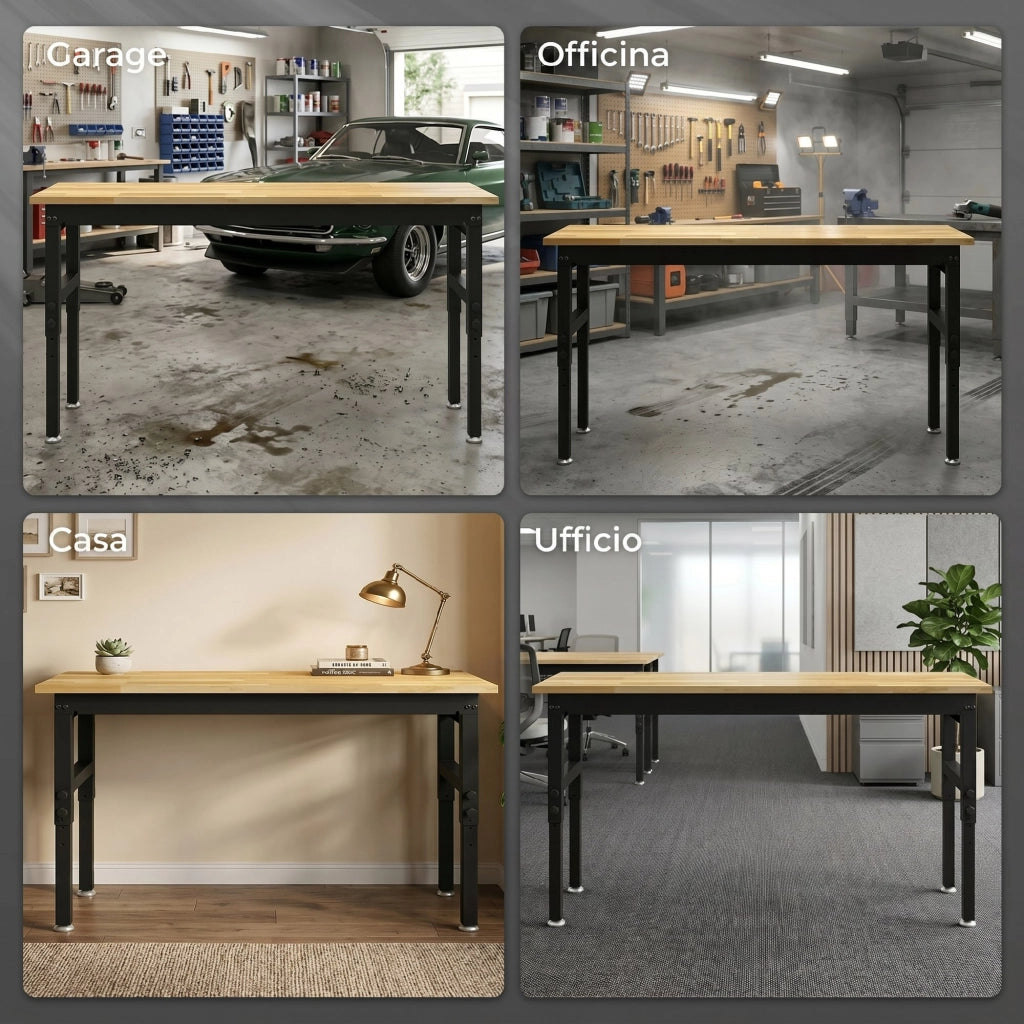 Tavolo da Lavoro in Legno e Acciaio Regolabile ¨C Zephmum ¨C Legno e Nero 120x60x90 cm