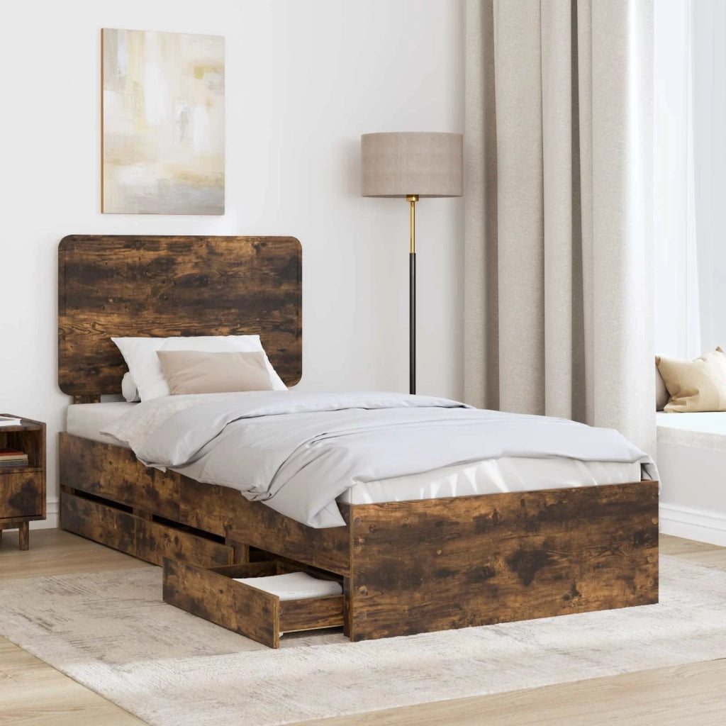 Struttura del letto con cassetto Rovere fumé 90 x 200 cm 3412634