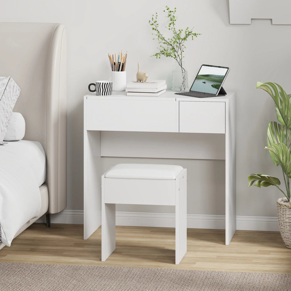 Cassettiera da trucco con specchio e sgabello ¨C zephmum ¨C bianco 80x40x79 cm