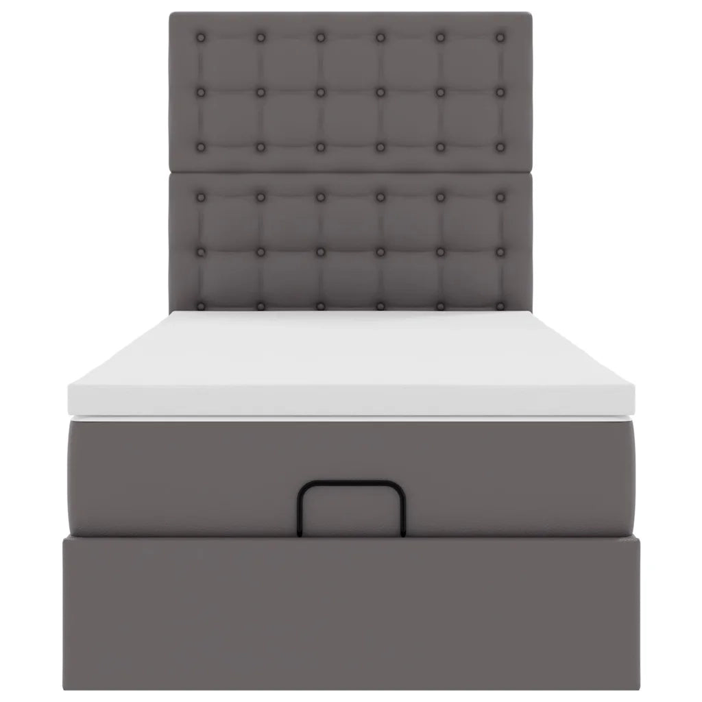 Struttura Letto Pouf con Materasso Grigio 90x200 cm Similpelle 3313833