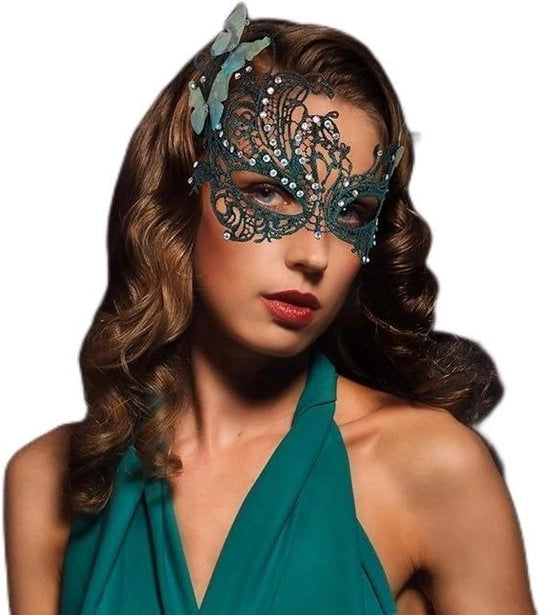 Maschera a forma di farfalla - Maschera angolare - Maschera di carnevale - Manopole - Nero - 26x16 cm - Maschera di carnevale