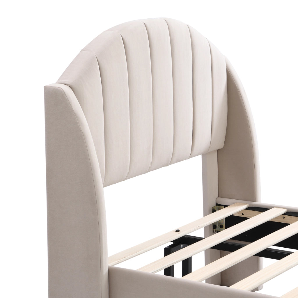 OKWISH Letto Singolo 90×200 cm con Testiera Imbottita, Struttura in Velluto, Piedini 20 cm, senza Materasso, Beige