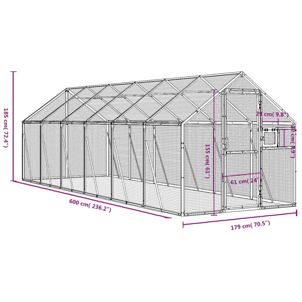 Voliera Argento 1,79x6x1,85 m in Alluminio 3155798
