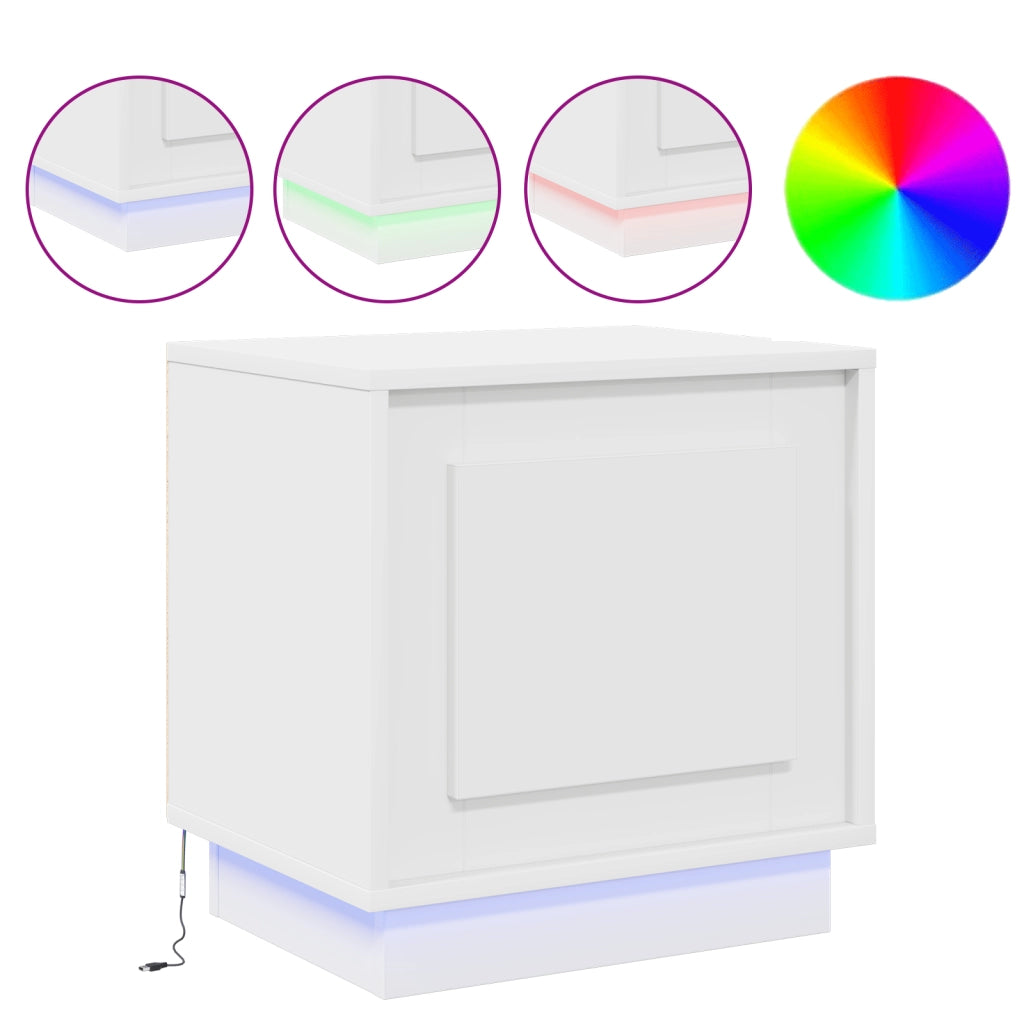 Comodini con Luci LED 2 pz Bianco 44x34,5x45 cm