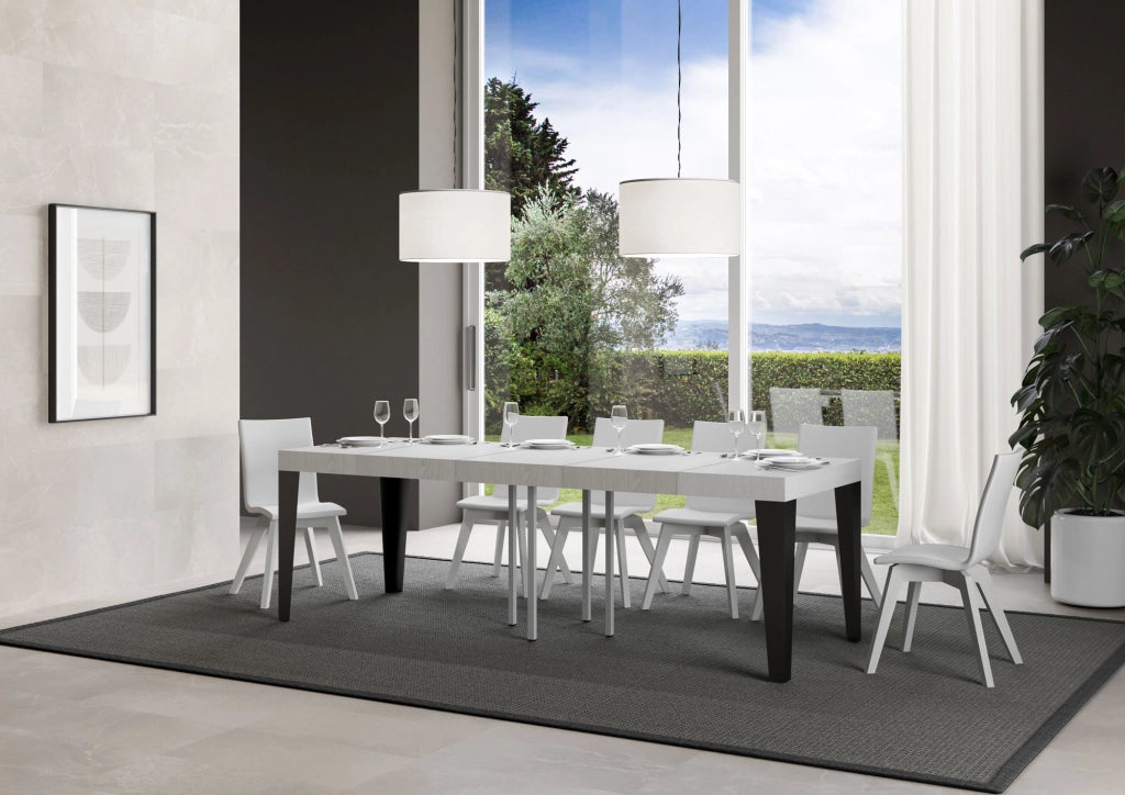 Tavolo allungabile 90x90/246 cm Flaris Premium Bianco Frassino telaio Antracite