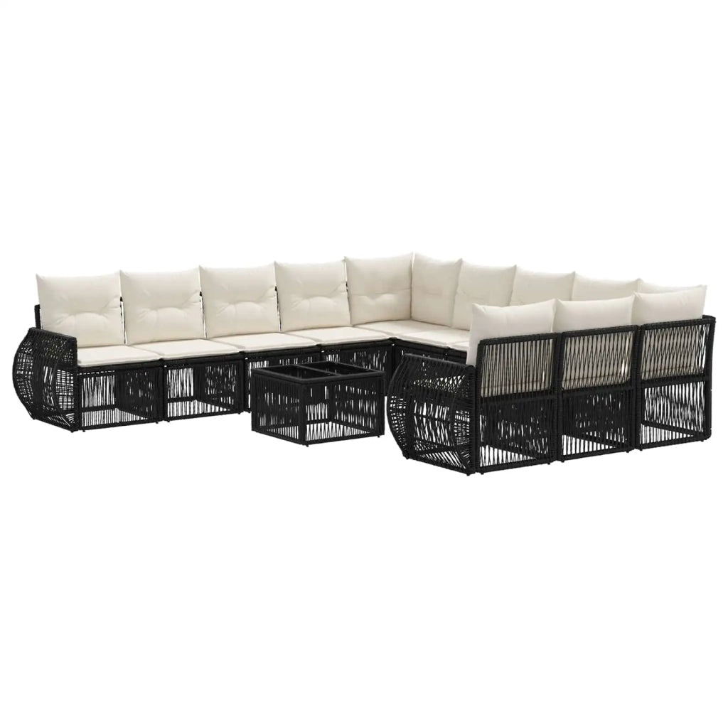 Set Divano da Giardino 12 pcs Nero e Bianco Crema polyrattan