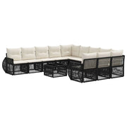 Set Divano da Giardino 12 pcs Nero e Bianco Crema polyrattan