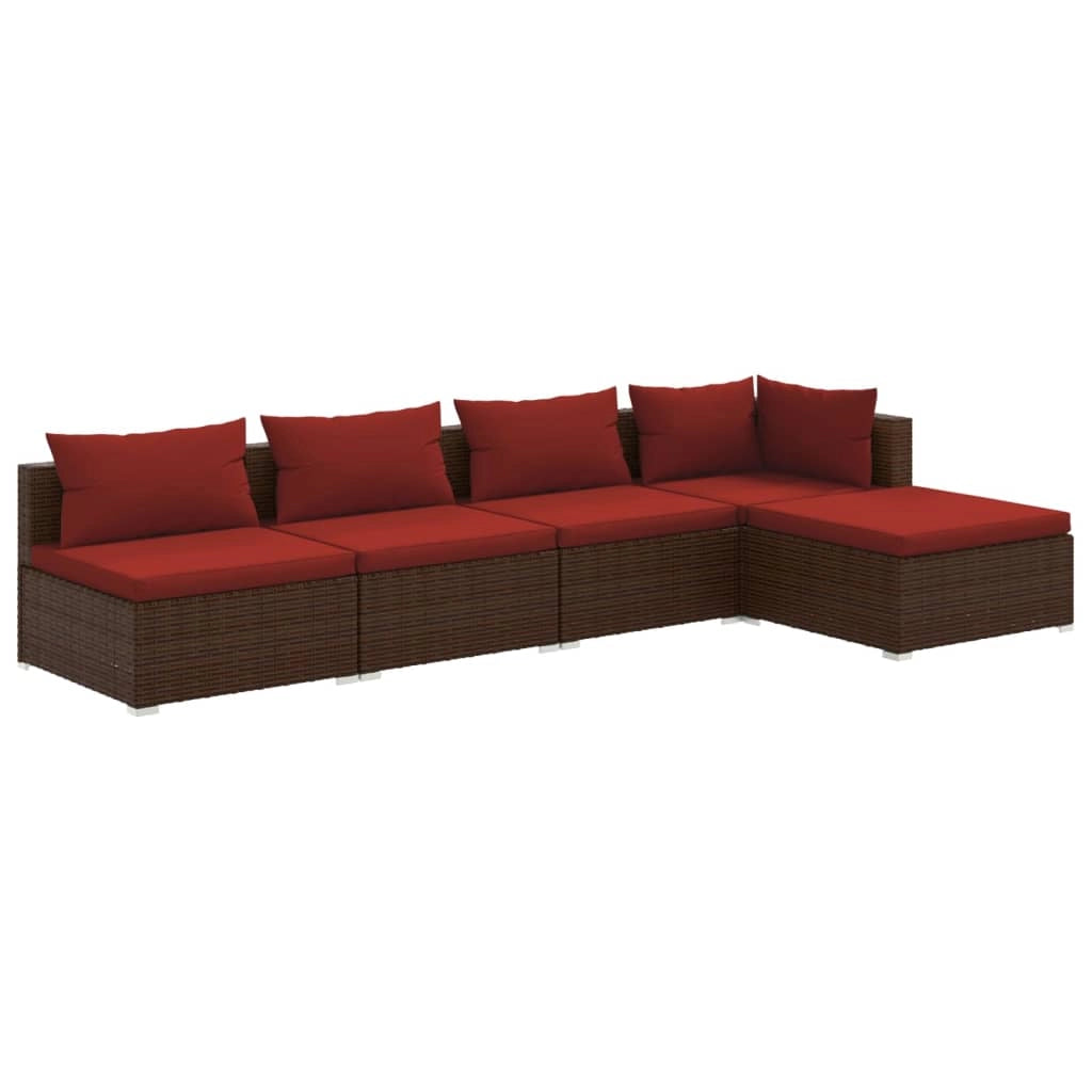 Set di mobili da giardino mobili da esterno 5 pezzi con cuscini resina intrecciata marrone 02_0016456
