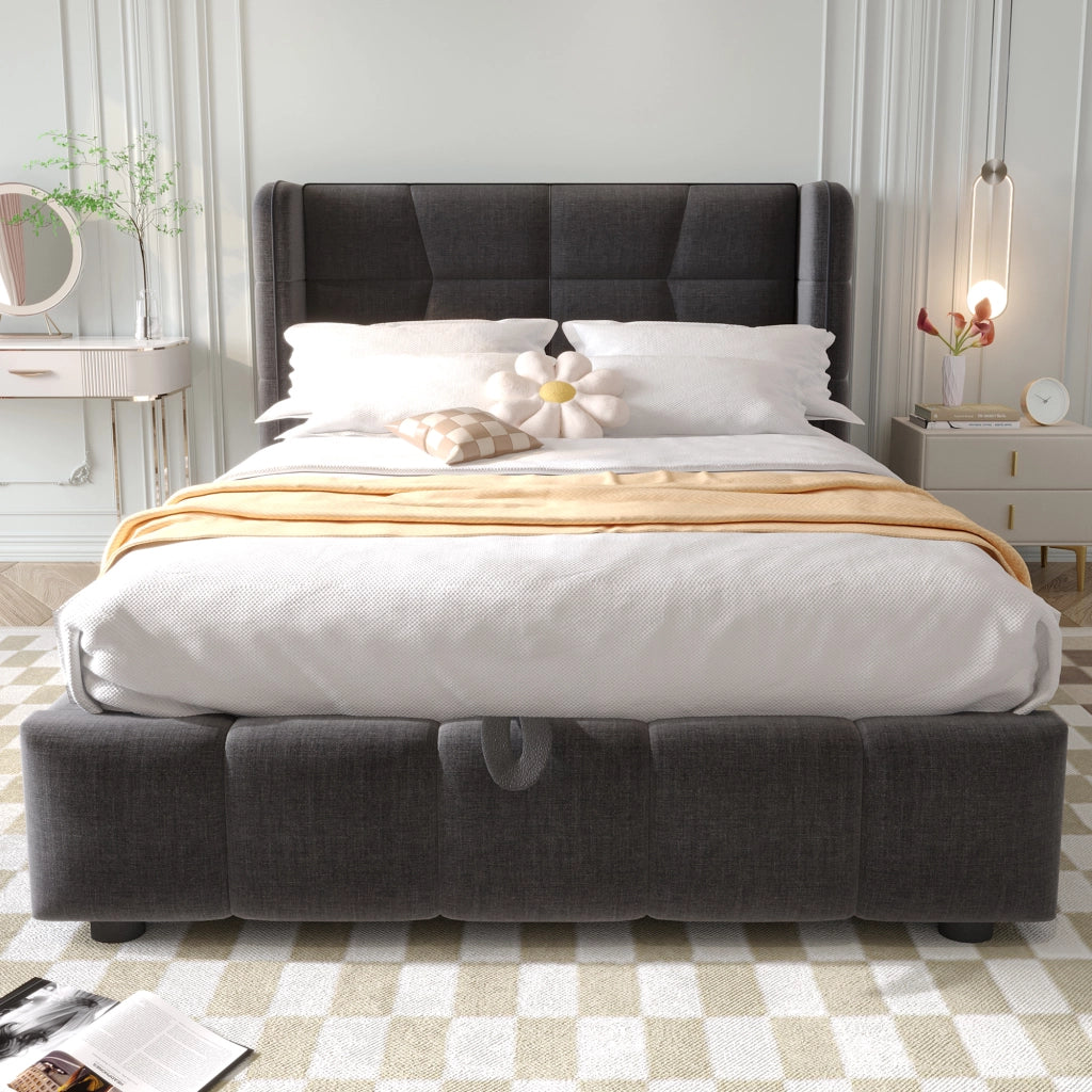 letto imbottito tessuto grigio 90 x 200 cm