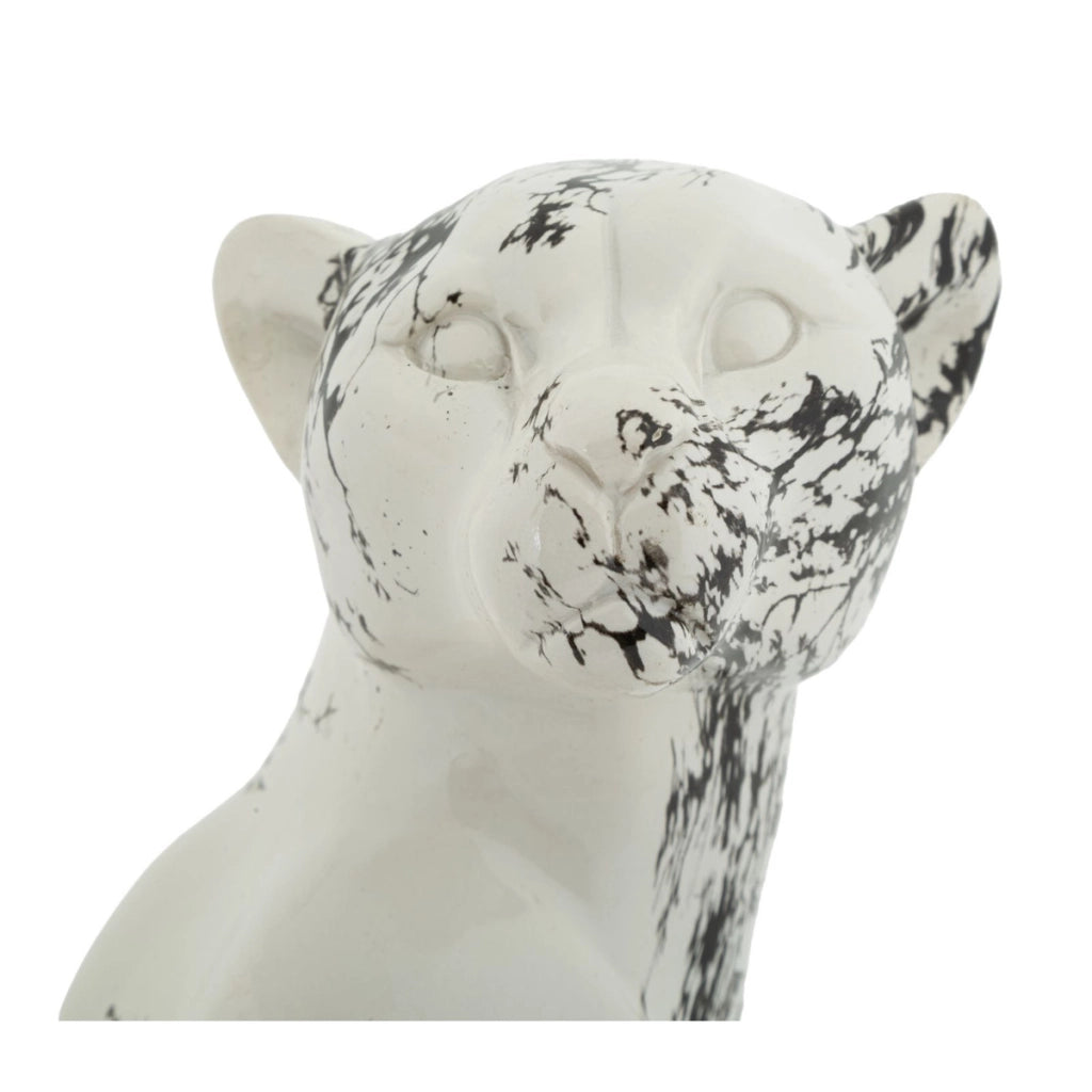 Scultura leopardo in poliresina bianco e nero