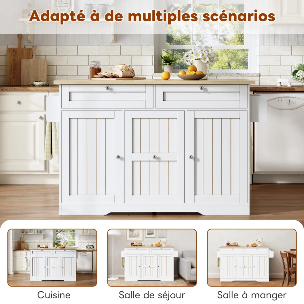 Carrello da cucina con piano ribaltabile; 2 cassetti verticali; 2 cassetti grandi e ruote; per cucina