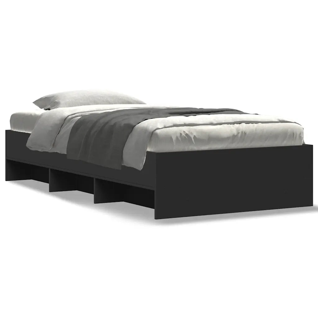 Letto singolo | Letto per adulti | Giroletto Nero 75x190 cm in Legno Multistrato