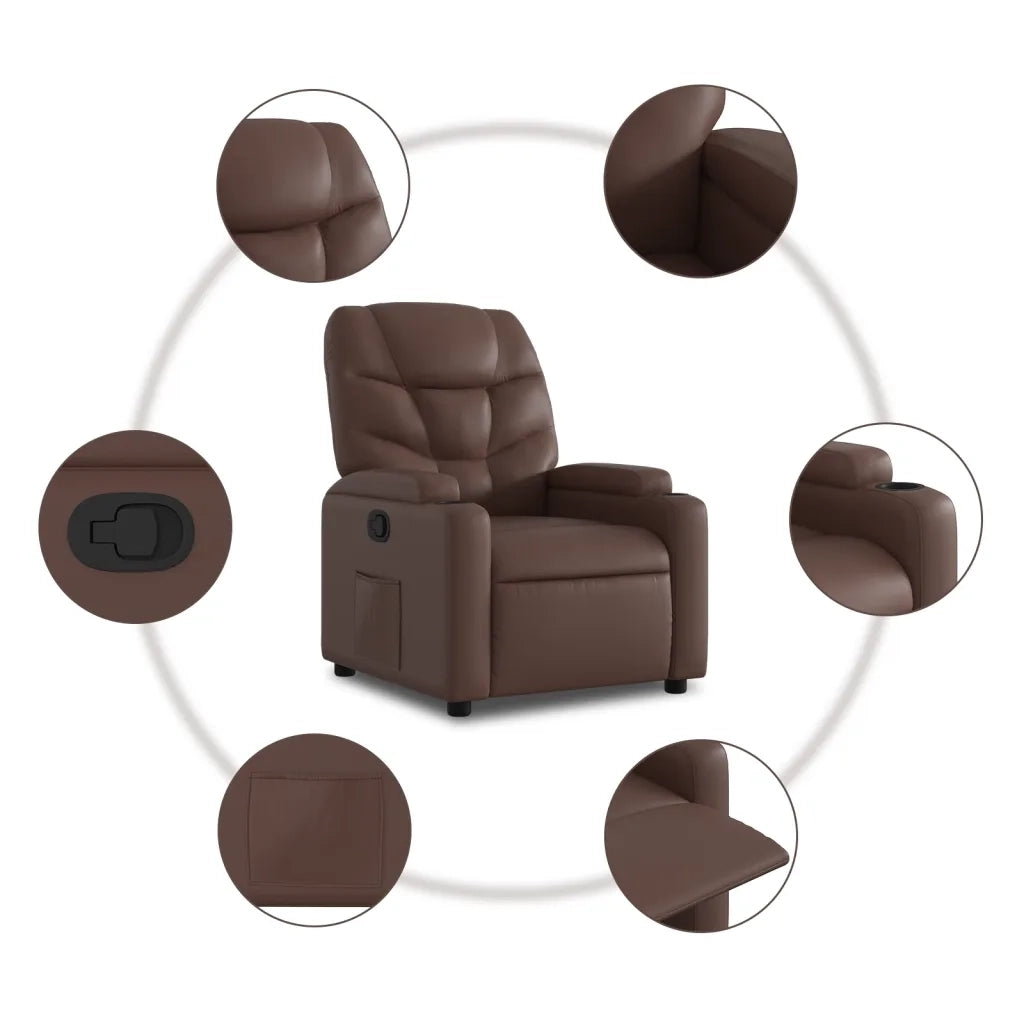 Poltrona | Sedia Relax Alzapersona Reclinabile Marrone in Similpelle
