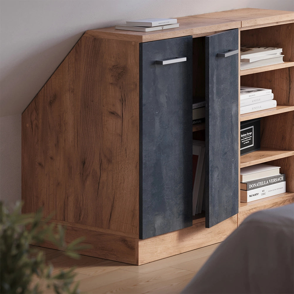 Mobile sottotetto Rion Calce nera/Rovere dorato 60 x 83.8 cm con 2 porte, carcassa 60 cm profondità Vicco